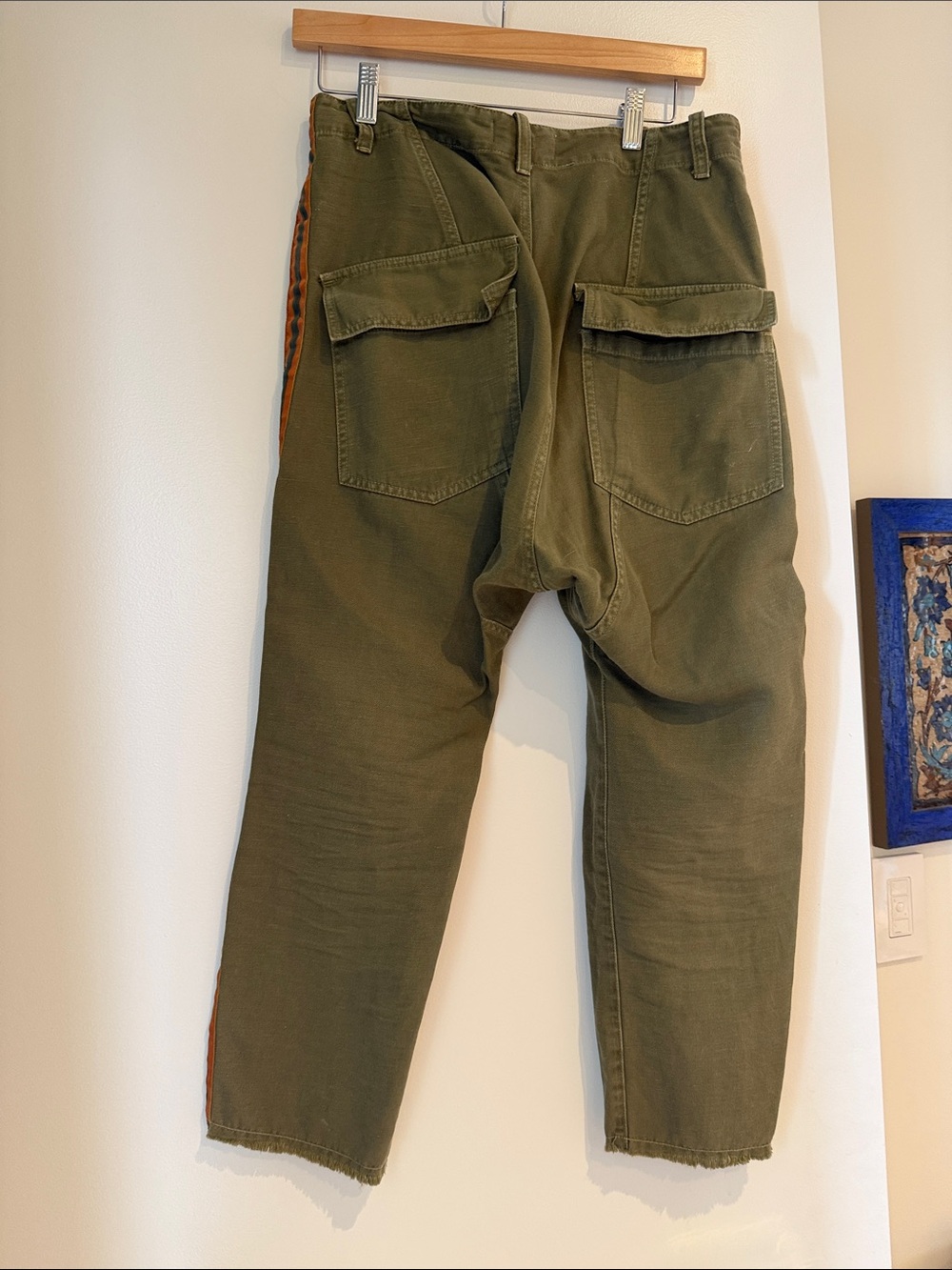 Nili Lotan Olive Green Utility Pants with Orange Stripe - Picture 3 of 7